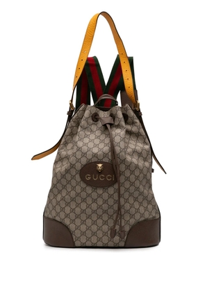 Gucci Pre-Owned 2016-2026 GG Supreme Web Neo Vintage Drawstring Bucket Bag satchel - Neutrals