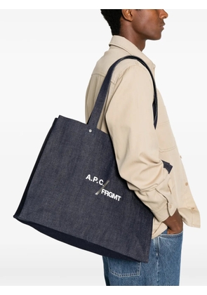 A.P.C. logo-print denim shoulder bag - Blue