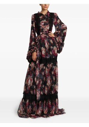 MIAU by Clara Rotescu Saskia floral-print lace-trim maxi dress - Black