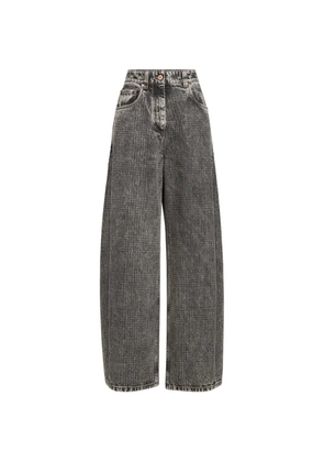 Brunello Cucinelli Prince of Wales denim wide trousers with Monili - Grey