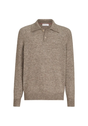 Brunello Cucinelli alpaca, cashmere and wool knit polo - Neutrals