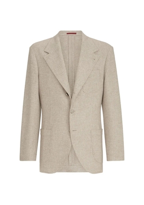 Brunello Cucinelli cashmere-panama deconstructed blazer with patch pockets and metal buttons - Neutrals