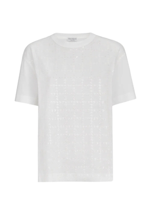 Brunello Cucinelli cotton jersey T-shirt with dazzling windowpane embroidery - White