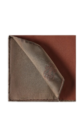 Brunello Cucinelli silk pocket square with printed logo - Brown