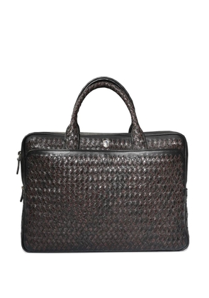 Lardini woven calfskin-alligator leather briefcase - Brown