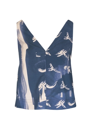 Odeeh abstract-print sleeveless V-neck cotton blouse - Blue