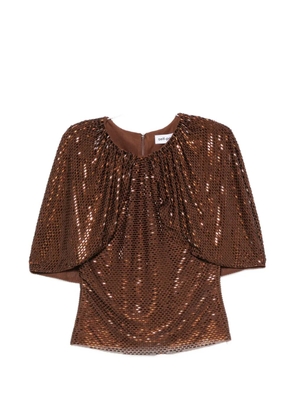 Self-Portrait sequin-embellished gathered top - Brown