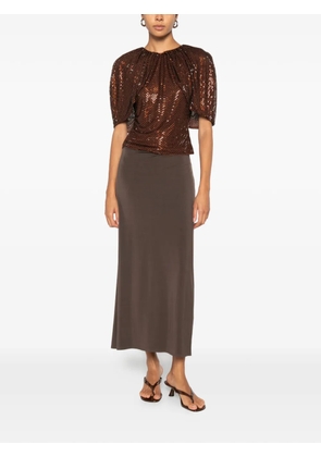 Self-Portrait sequin-embellished gathered top - Brown