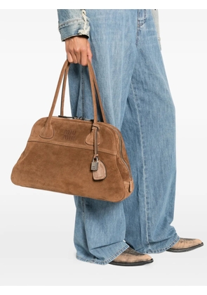 Miu Miu Bauletto logo-embossed suede shoulder bag - Brown