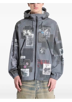 WASTED M Taunt patchwork-print hooded windbreaker - Grey