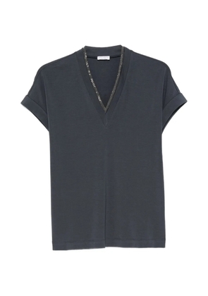 Brunello Cucinelli Monili-trim V-neck T-shirt - Blue