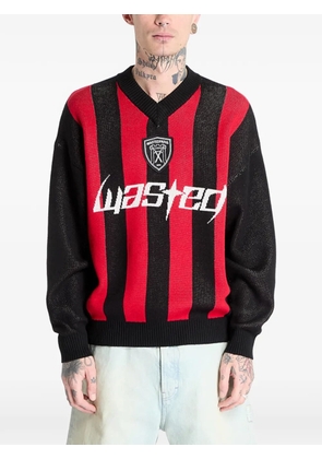 WASTED striped logo-intarsia sweater - Black
