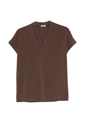 Brunello Cucinelli Monili-trim V-neck T-shirt - Brown