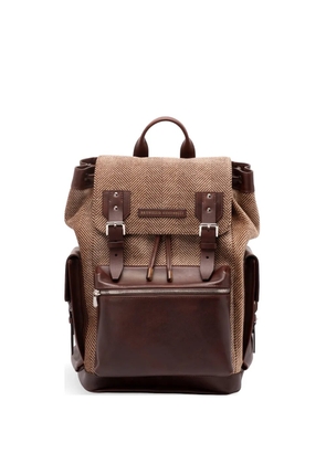Brunello Cucinelli herringbone-pattern buckle-fastening backpack - Brown