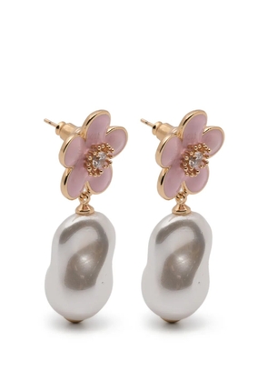 Self-Portrait flower-motif pearl-drop earrings - Gold