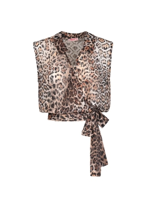 Pin Up Stars Wild leopard-print wrap top - Neutrals