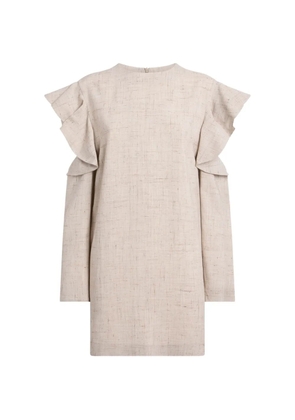 Moschino ruffle-trimmed cold-shoulder mini dress - Neutrals