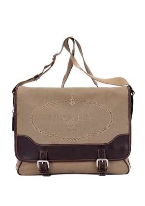 Prada Pre-Owned logo-embroidered buckle-fastening messenger bag - Neutrals