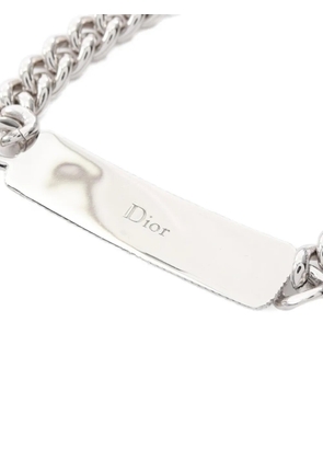 Christian Dior Pre-Owned 2020s Guilloche logo-plate bracelet - Silver