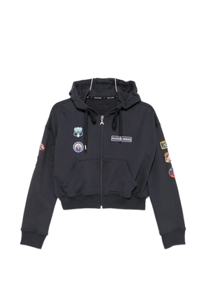 Marine Serre patch-detail zip-up hoodie - Blue