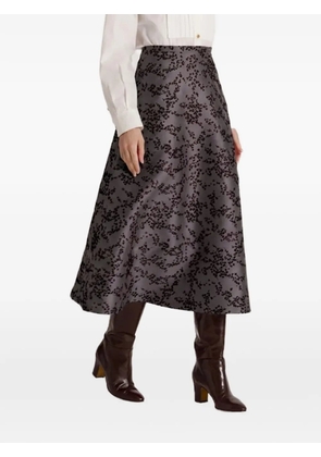 Alberta Ferretti floral-print A-line midi skirt - Grey