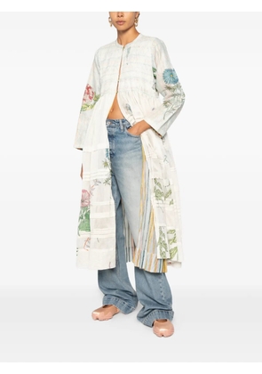 INJIRI floral-print smocked coat - Neutrals