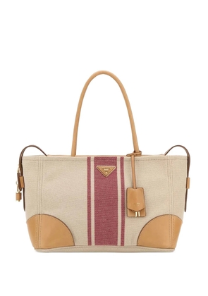 Prada large Triangle logo striped tote bag - Neutrals