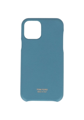 TOM FORD logo-print grained-leather phone case - Blue