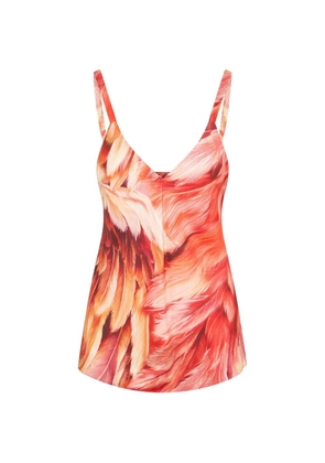 Roberto Cavalli feather-print silk top - Red