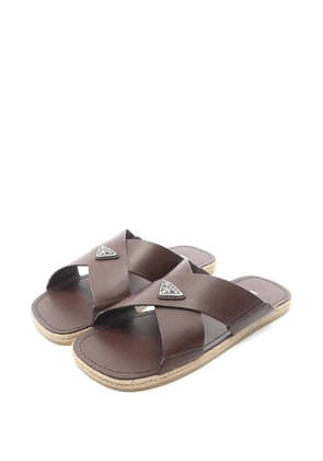 Prada Pre-Owned triangle logo criss-cross slide sandals - Brown