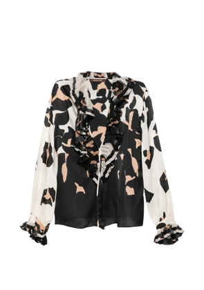 Roberto Cavalli Vintage 2000 ruffled-detail animal-print blouse - Black