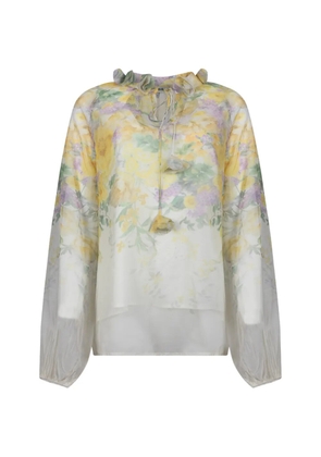 Giovanni Paris floral-print ruffled blouse - White