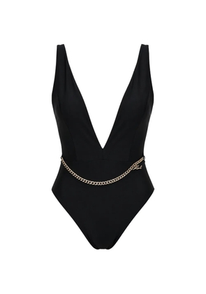 Karl Lagerfeld chain-belt plunge-neck swimsuit - Black