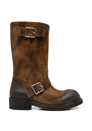 Ann Demeulemeester Sarith Engineer buckle-detail burnished-effect boots - Brown