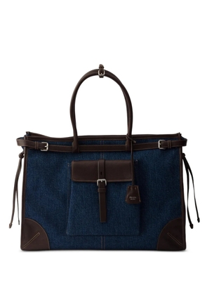 Prada Bonnie denim and leather tote bag - Blue