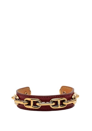 Hermès Pre-Owned 1990-2010 Leather and Gold Plated Chaine d Ancre Cuff Bracelet costume bracelet - Red