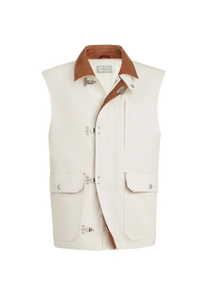 Brunello Cucinelli cotton and linen canvas vest with suede inserts and hook fastening - White