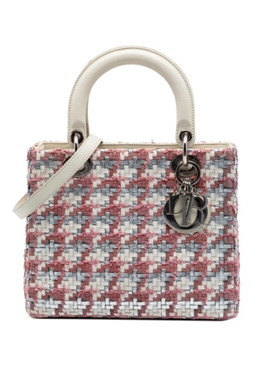 Christian Dior Pre-Owned 2013 Medium Woven Lambskin and Tweed Lady Dior satchel - White