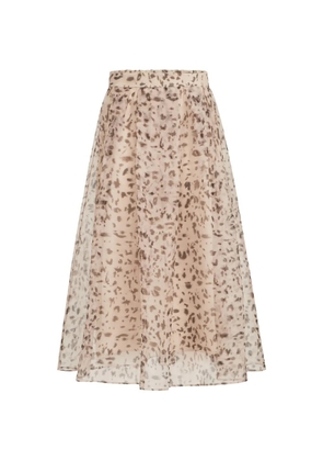 Brunello Cucinelli lynx-print silk organza pleated skirt - Neutrals