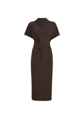 Brunello Cucinelli techno wool jersey wrap belt dress with Monili - Brown