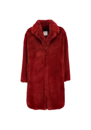 SANDRO faux-fur single breasted coat - Red