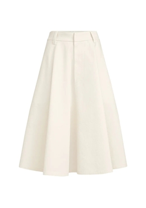 Brunello Cucinelli dyed cotton and wool wrinkled denim full skirt with monili - White