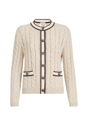 Brunello Cucinelli soft virgin-wool and cashmere diamond yarn cable-knit cardigan - Neutrals
