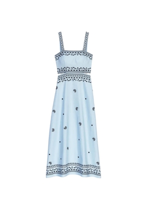 Maje floral-embroidered midi dress - Blue