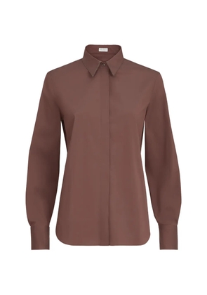 Brunello Cucinelli stretch cotton poplin shirt with shiny collar - Brown