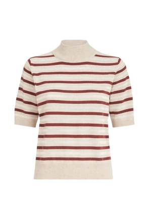 Brunello Cucinelli virgin-wool, cashmere and silk knit T-shirt with sparkling-stripes - Neutrals