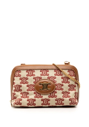 Celine Pre-Owned 2020 Triomphe Embroidered Canvas Clutch On Chain crossbody bag - Neutrals