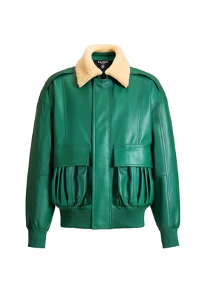 Balmain shearling leather bomber jacket - Green