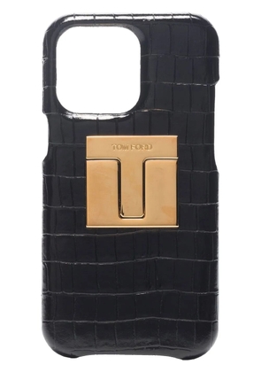TOM FORD crocodile-embossed leather iPhone 12 case - Black