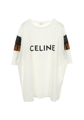 Celine Pre-Owned logo-print leopard-detail T-shirt - White